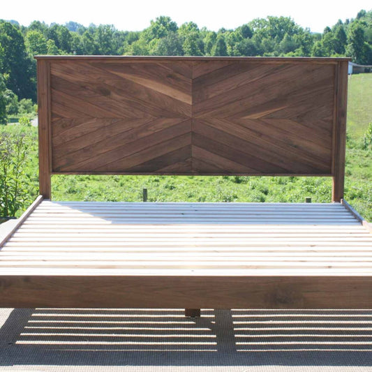 Platform Bed with headboard in herringbone style front view