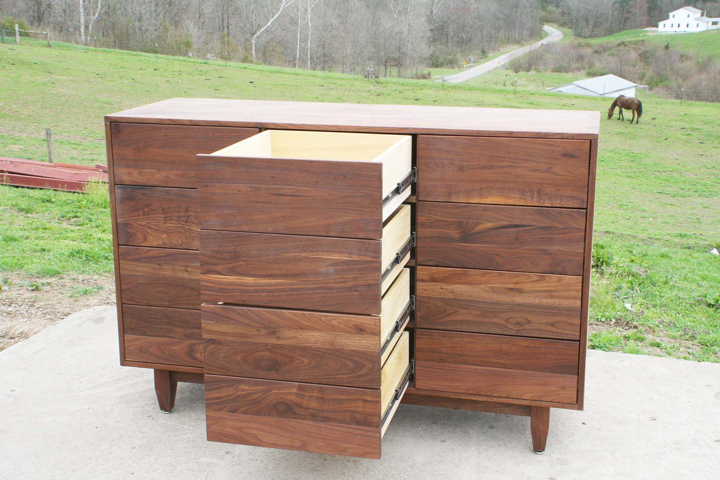 12-drawer-dresser-with-inset-drawers-and-flat-panel-sides middle drawers extended