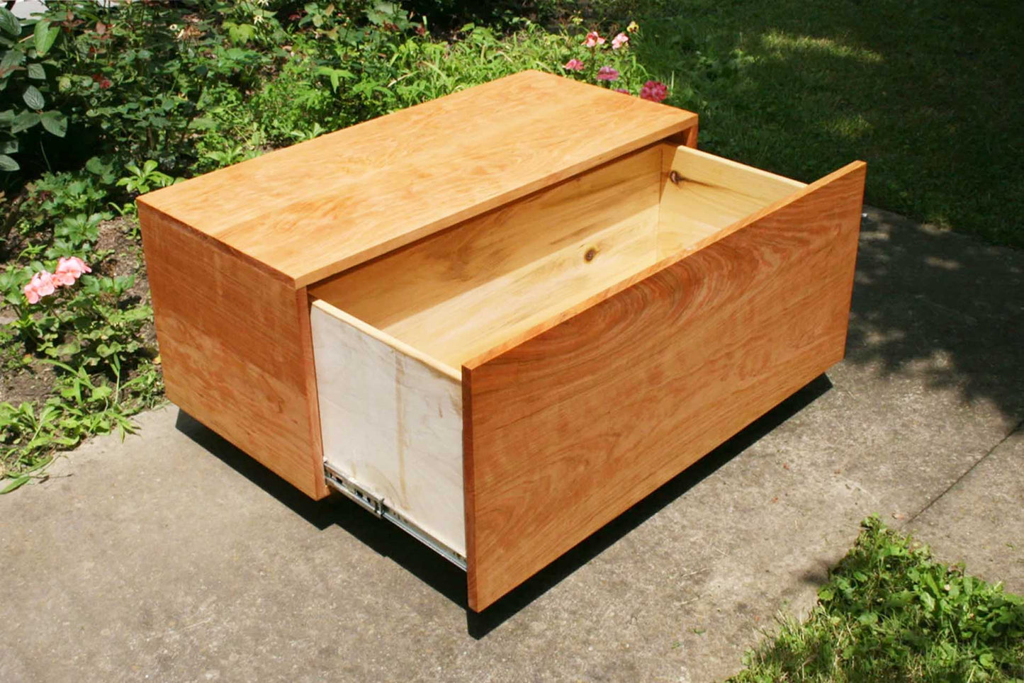 side table with one drawer open