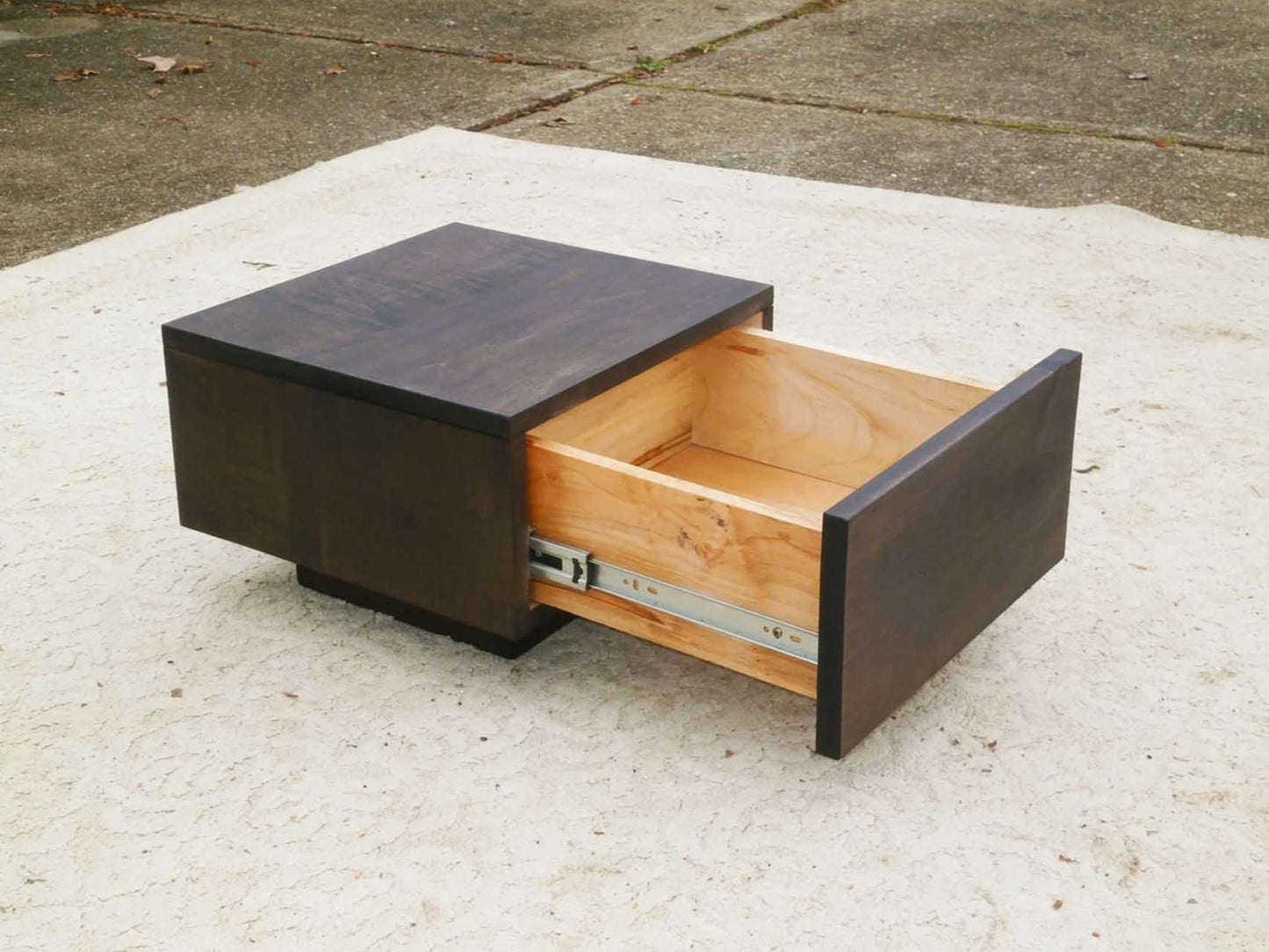 drawer open Low Platform side Table with one Drawer