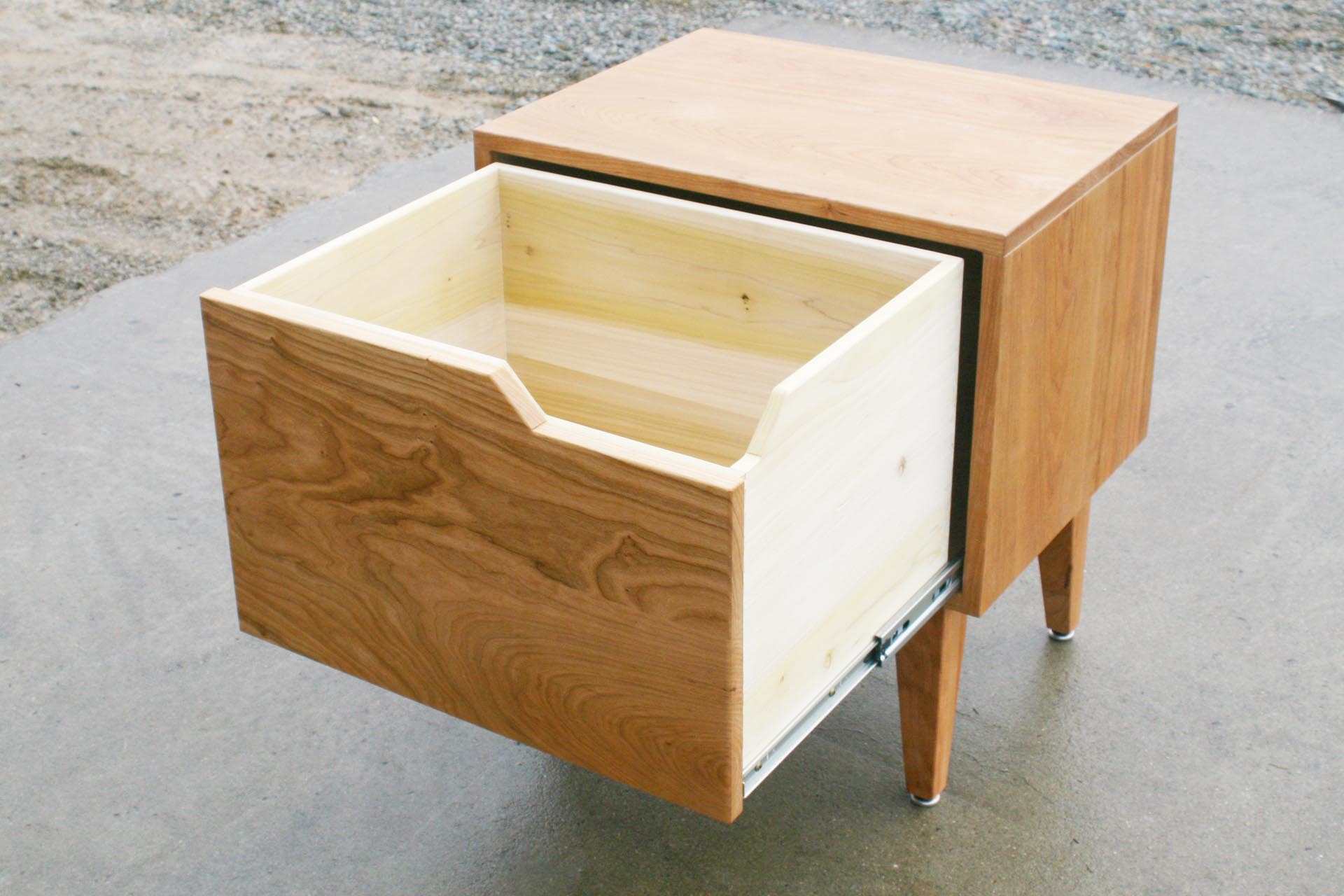 white oak small nightstand with open drawer