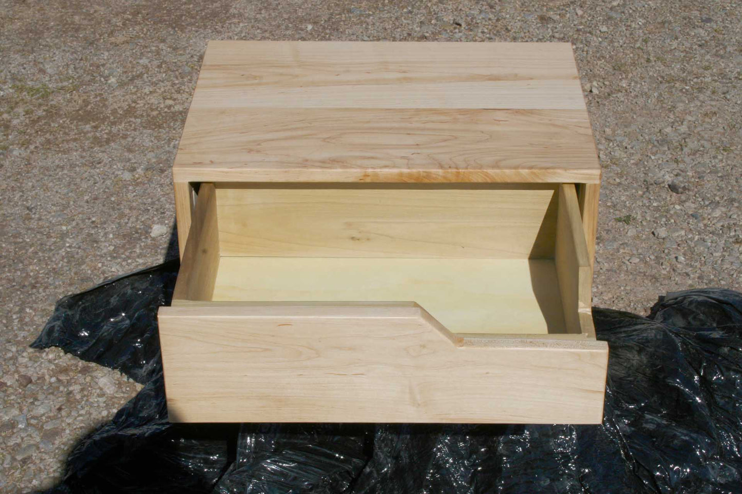maple bedside table drawer open