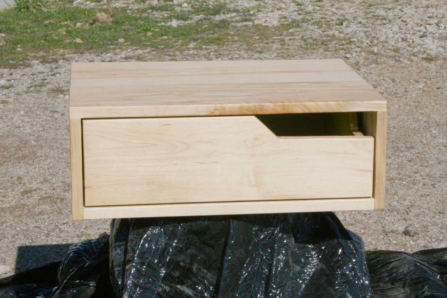 maple nightstand with cut out drawer pull