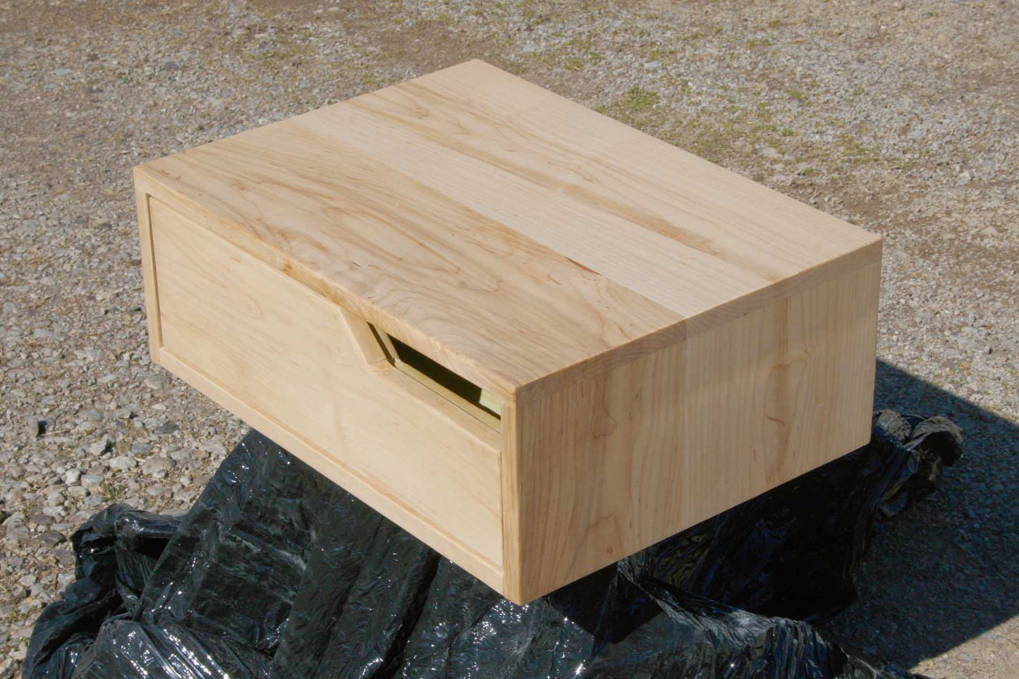 maple bedside table angled view