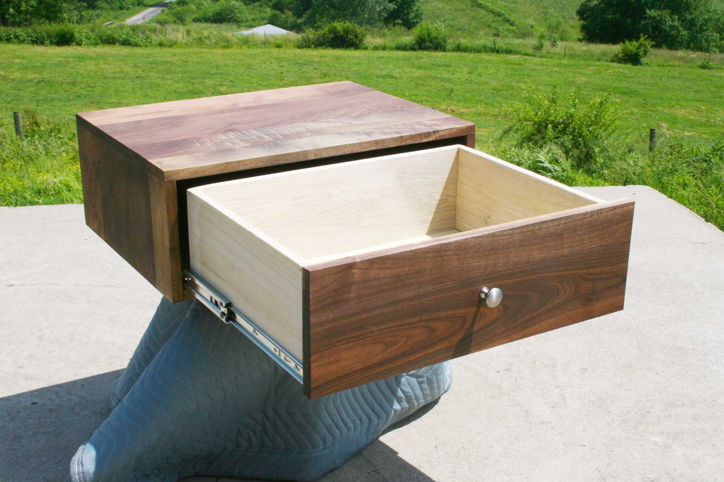 walnut nightstand wall hung nightstand drawer open
