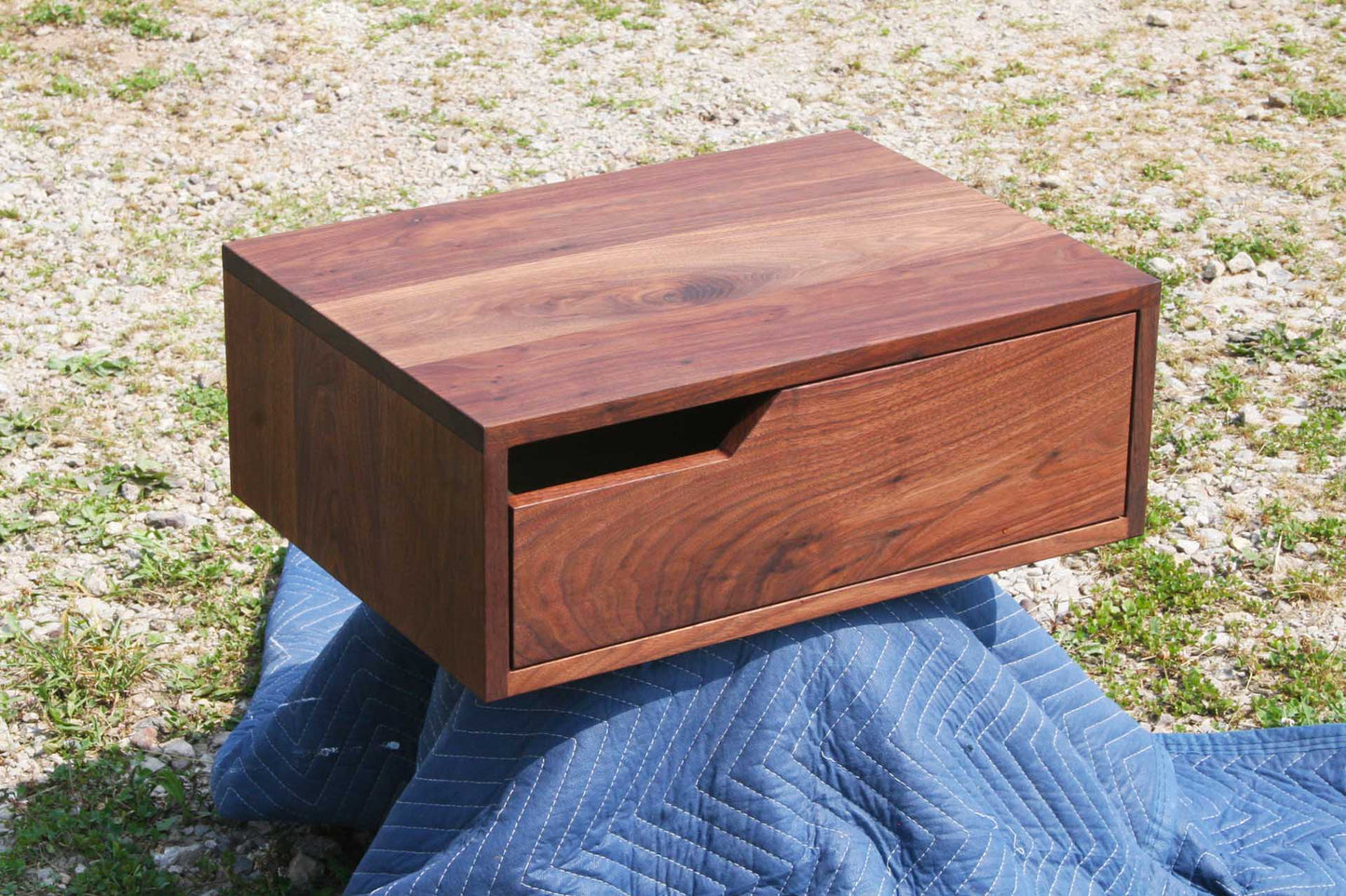 walnut floating nightstand angled view