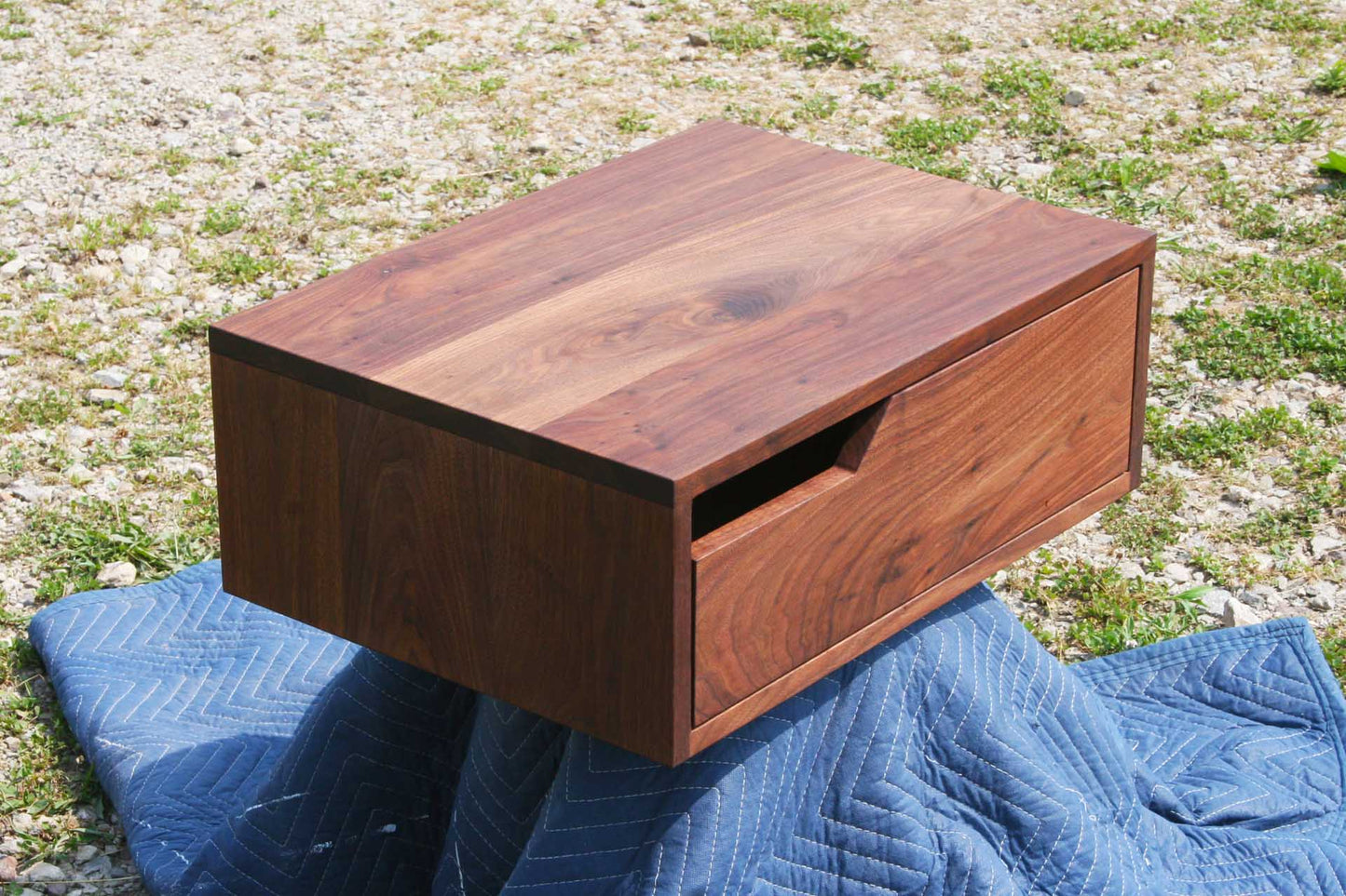 walnut floating nightstand angled view