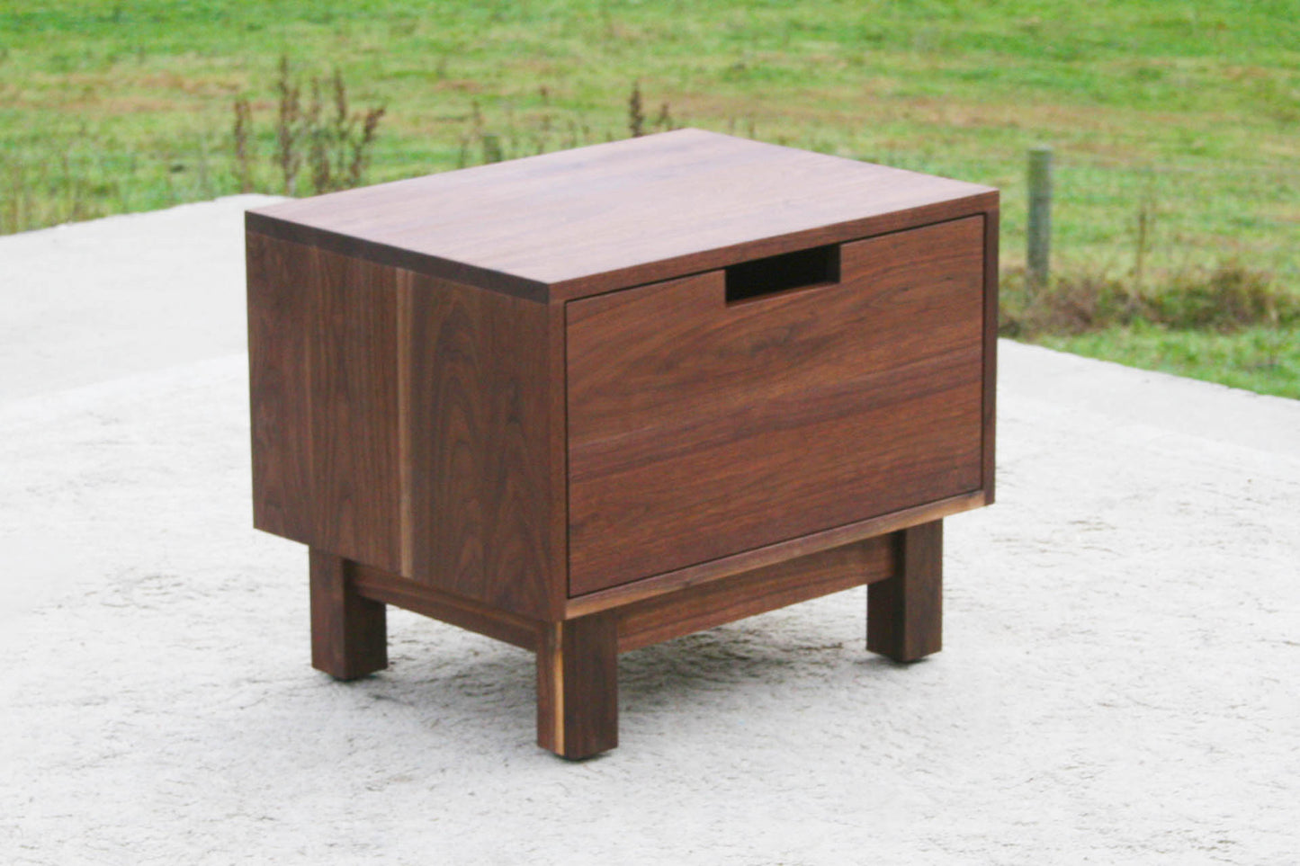 side angled view Low Bedside Table with One Inset Drawer