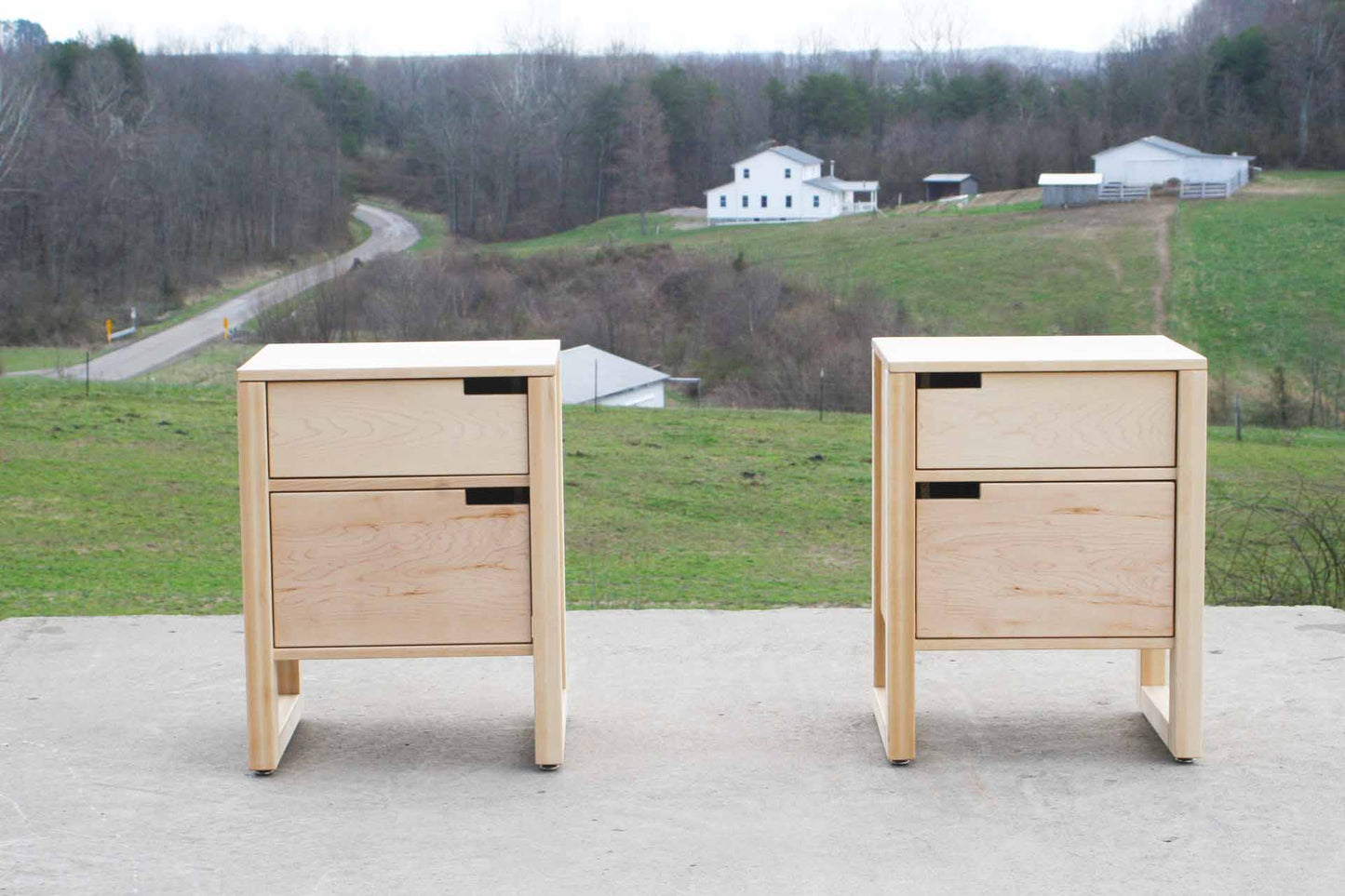 two maple wood nightstands