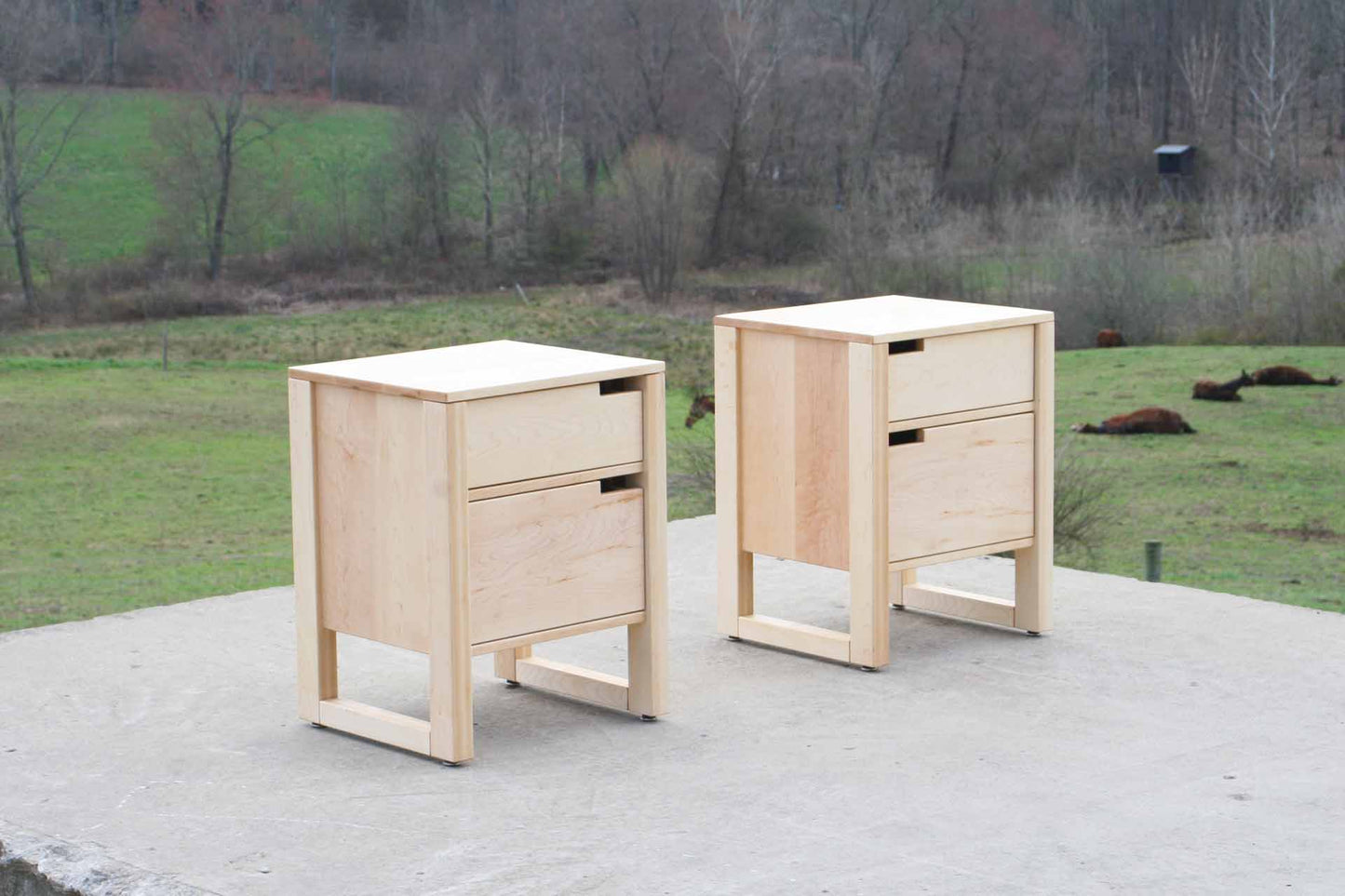 maple mid century nightstand side view