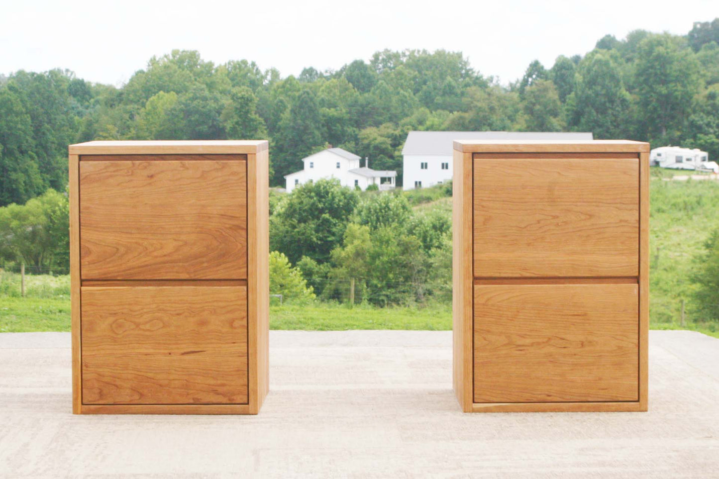 front view natural 2 drawer nightstand hardwood