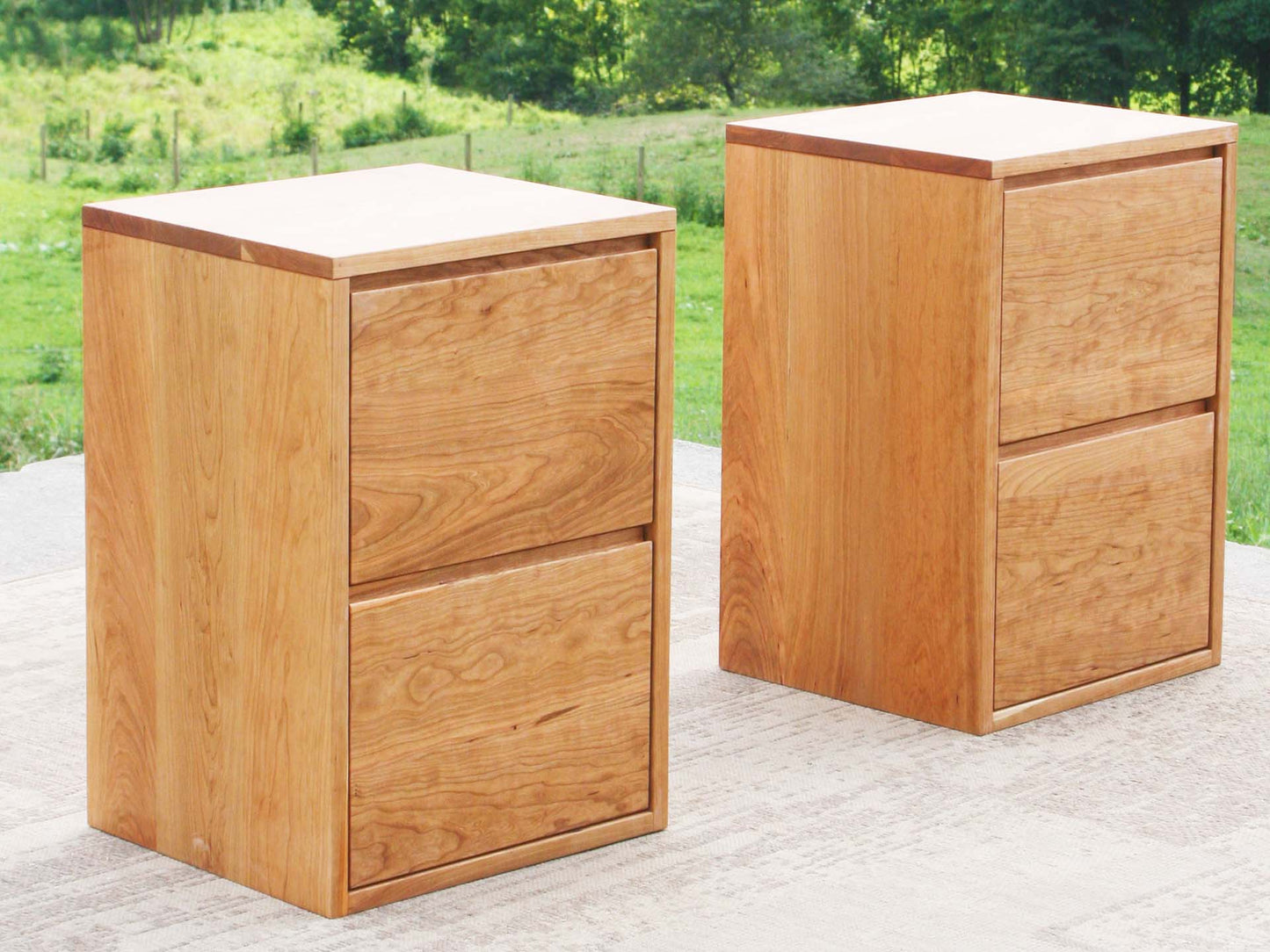angled view natural 2 drawer nightstand hardwood