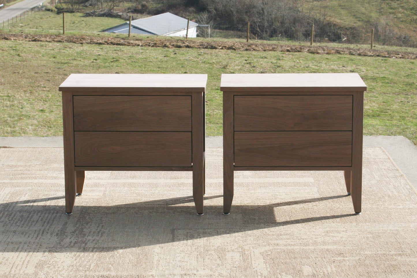 walnut two drawer nightstand