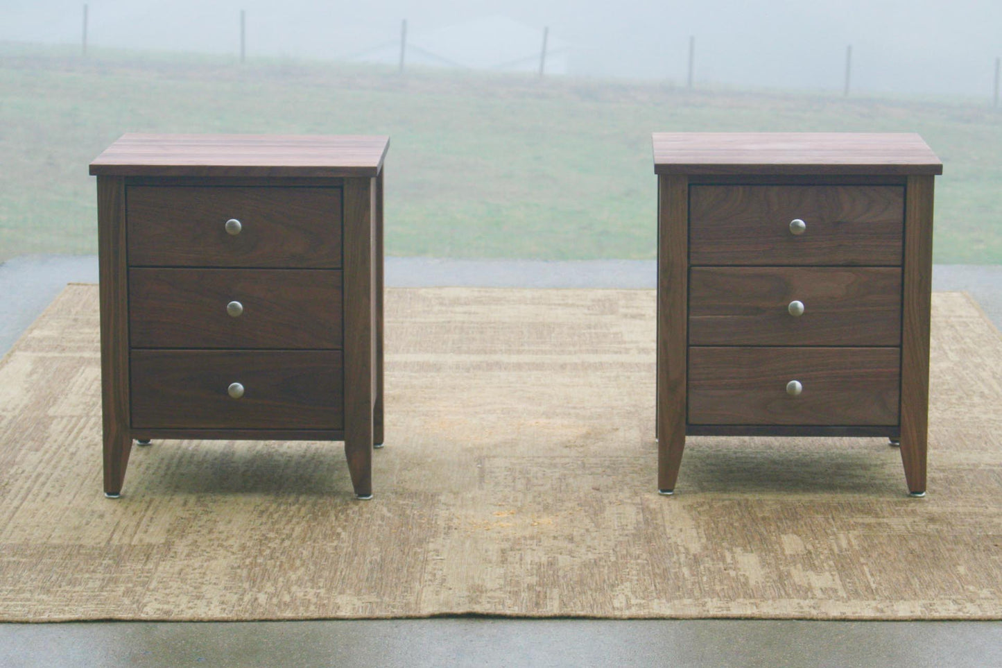 3 drawer nightstand with inset drawers front view
