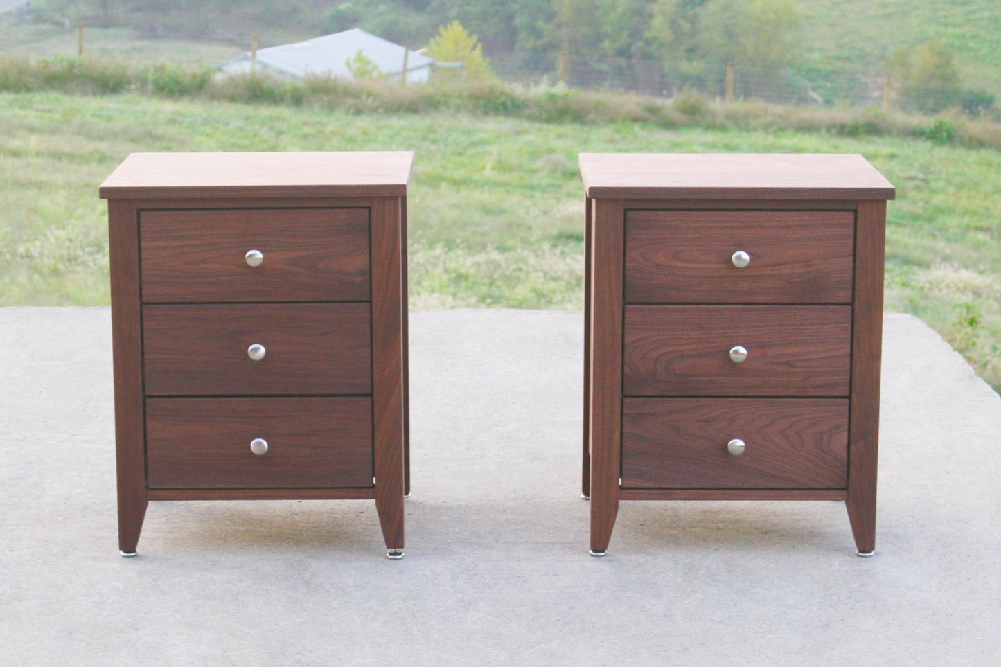 3 drawer nightstand with inset drawers front view