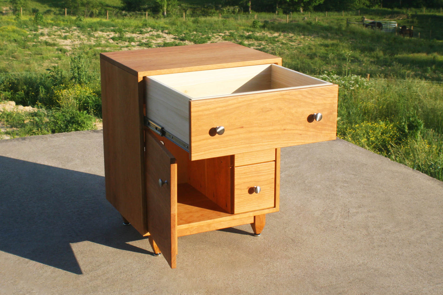 drawers open Art Deco nightstand angled view
