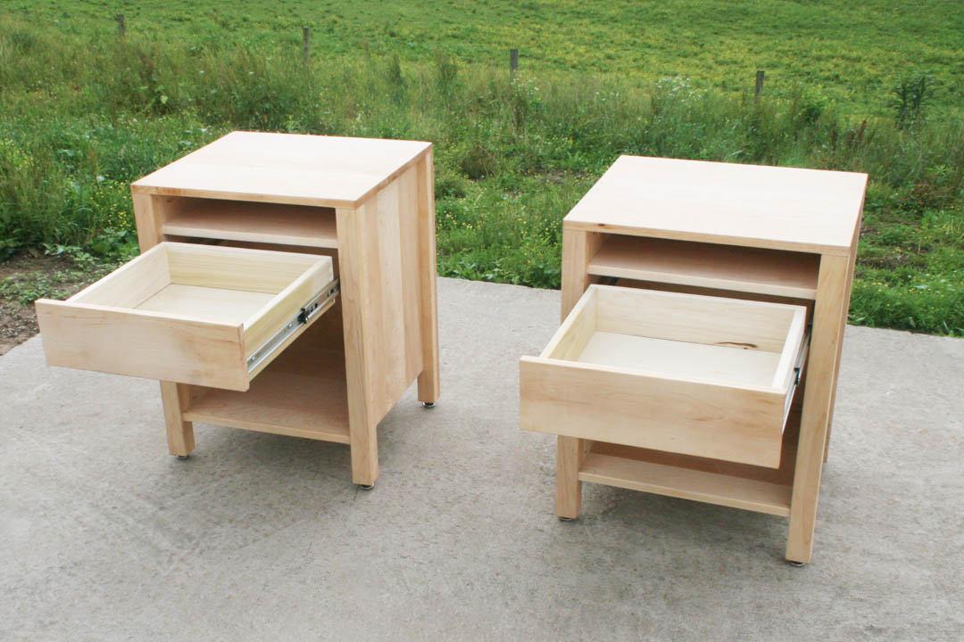 hardwood nightstands with drawers open