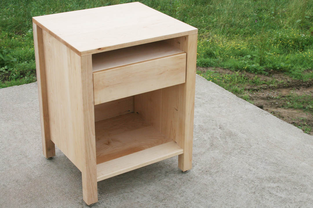 hardwood nightstand angled view