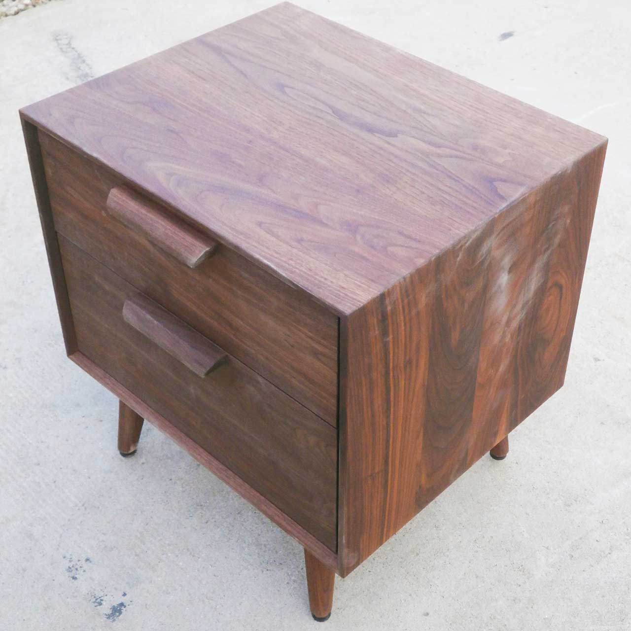 top angled view 2 drawer nightstand hardwood