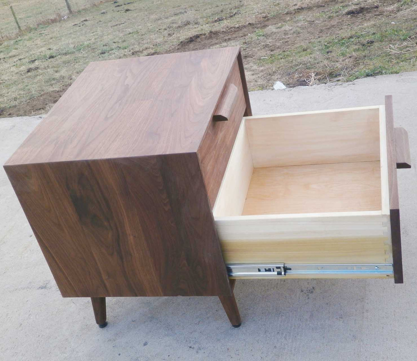2 drawer nightstand side view drawer open