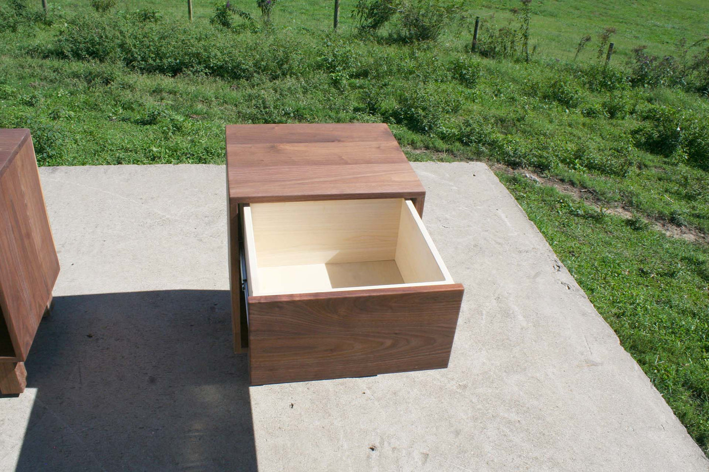small nightstand with drawer open top view