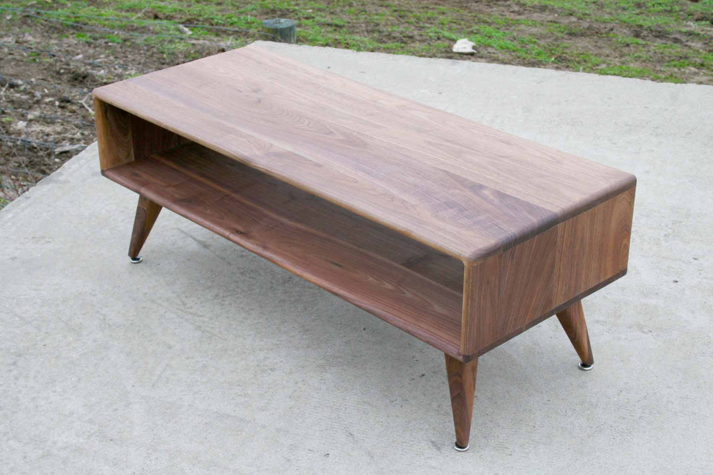 end table in walnut top angle view