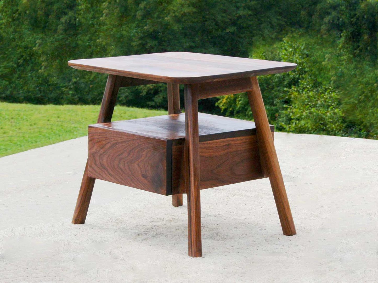 Mid-Century Modern Bedside nightstand with 1 drawer side view