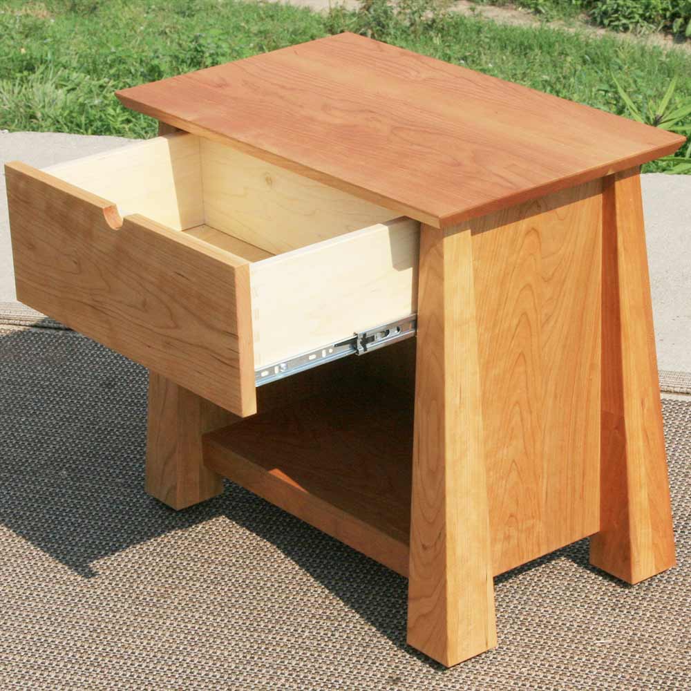 hardwood craftsman style nightstand top angled view