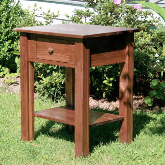 front angled view solid custom bedside table walnut wood natural