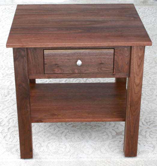 solid custom bedside table walnut wood natural front view