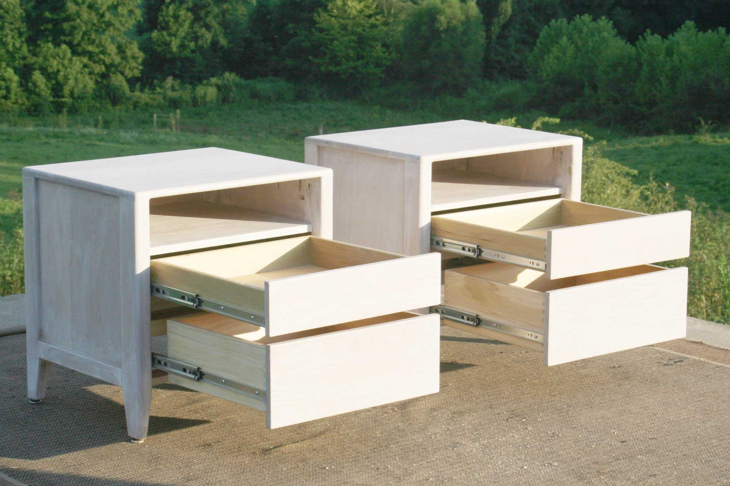 solid wood 2 drawer nightstand drawers open