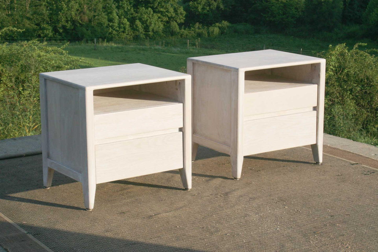 solid wood 2 drawer nightstand angled view