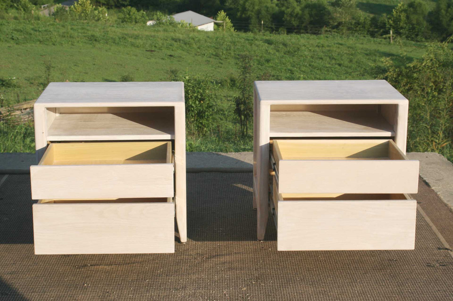 solid wood 2 drawer nightstand drawers open