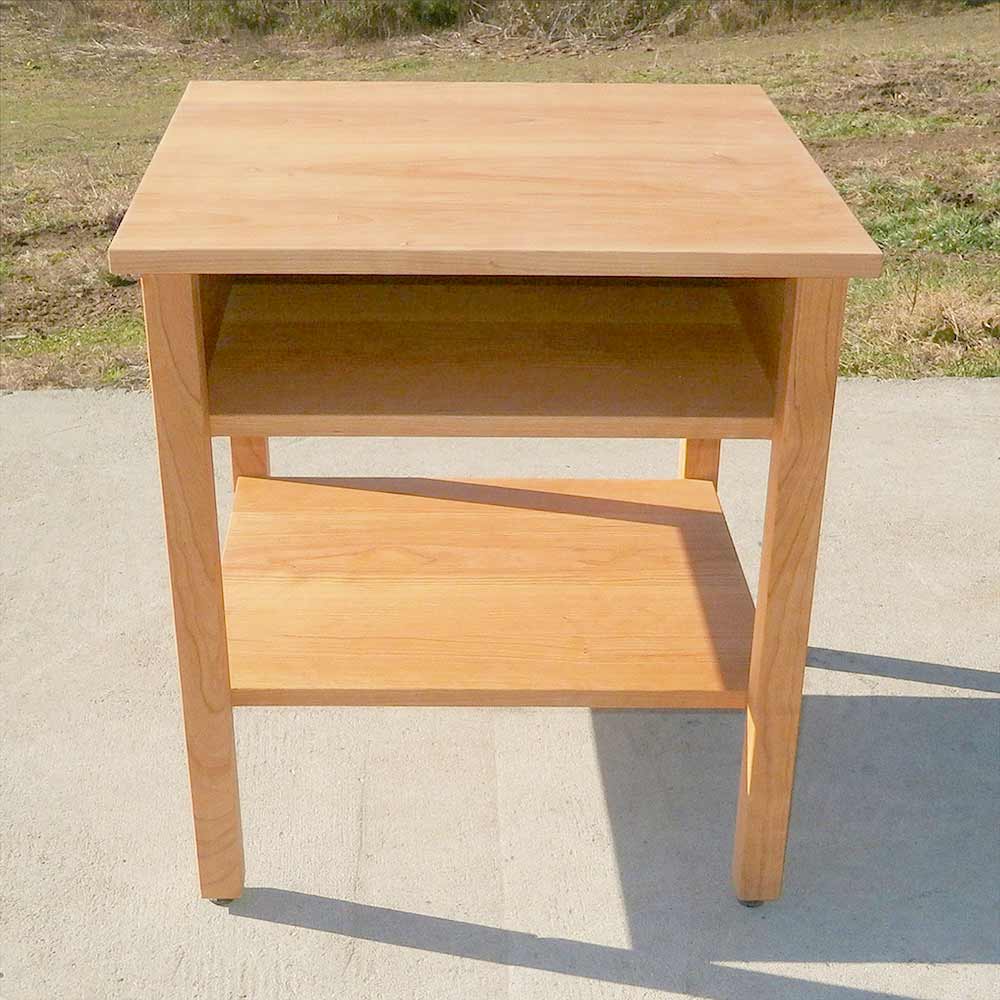 top front view of hardwood nightstand with storage space
