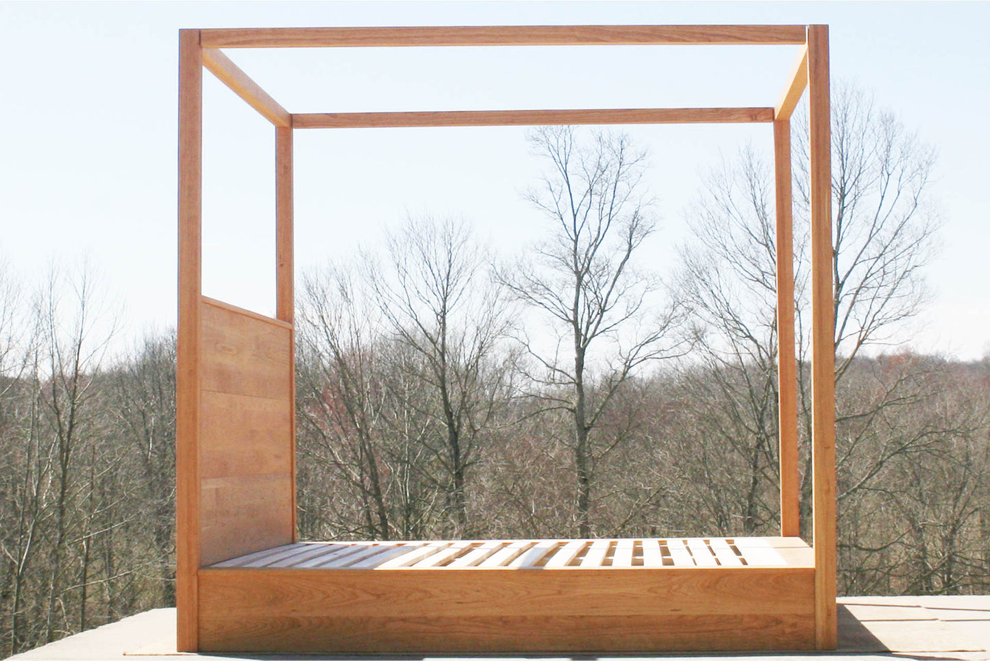 Low Canopy Bed with headboard and square rails side view