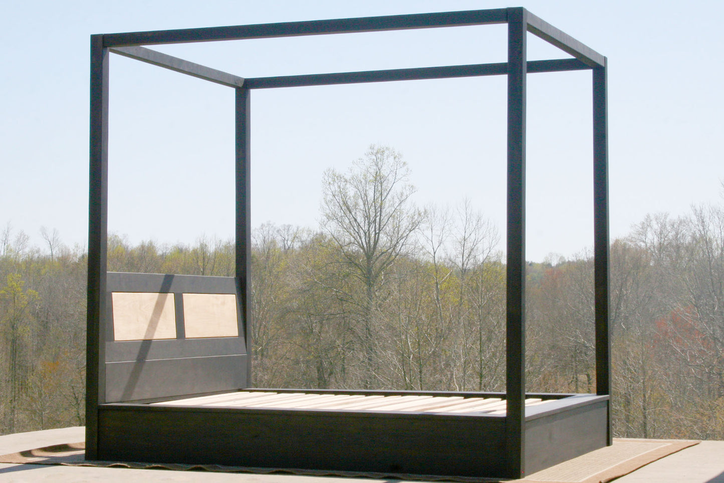 side angled view Canopy Bed with angled headboard and large rails