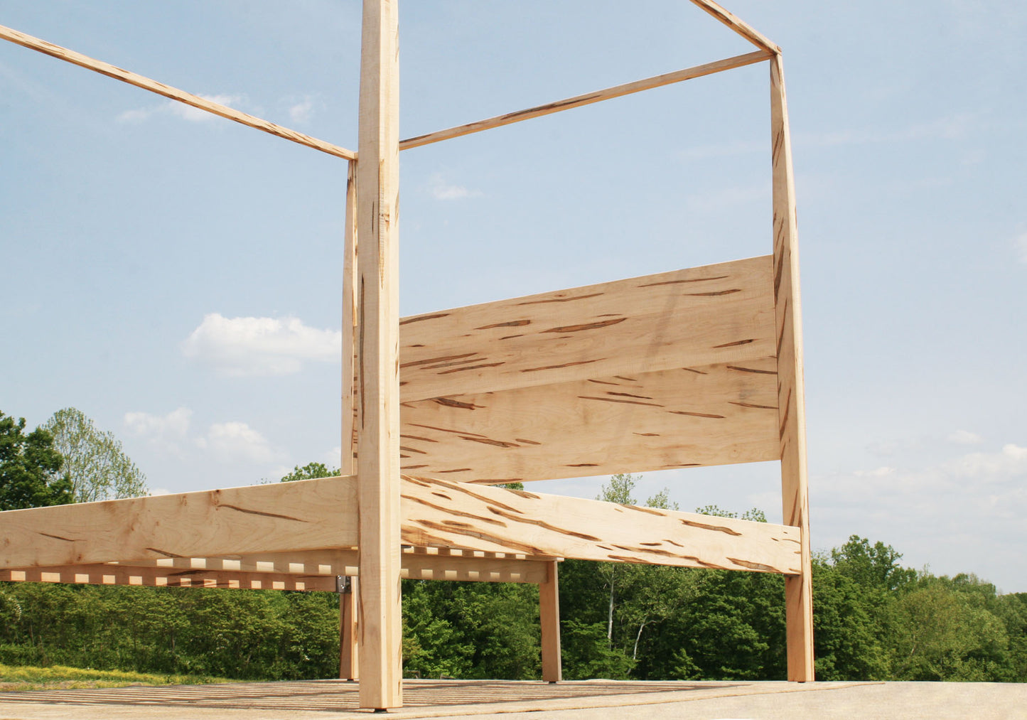 low view canopy bed with integrated headboard wormy maple