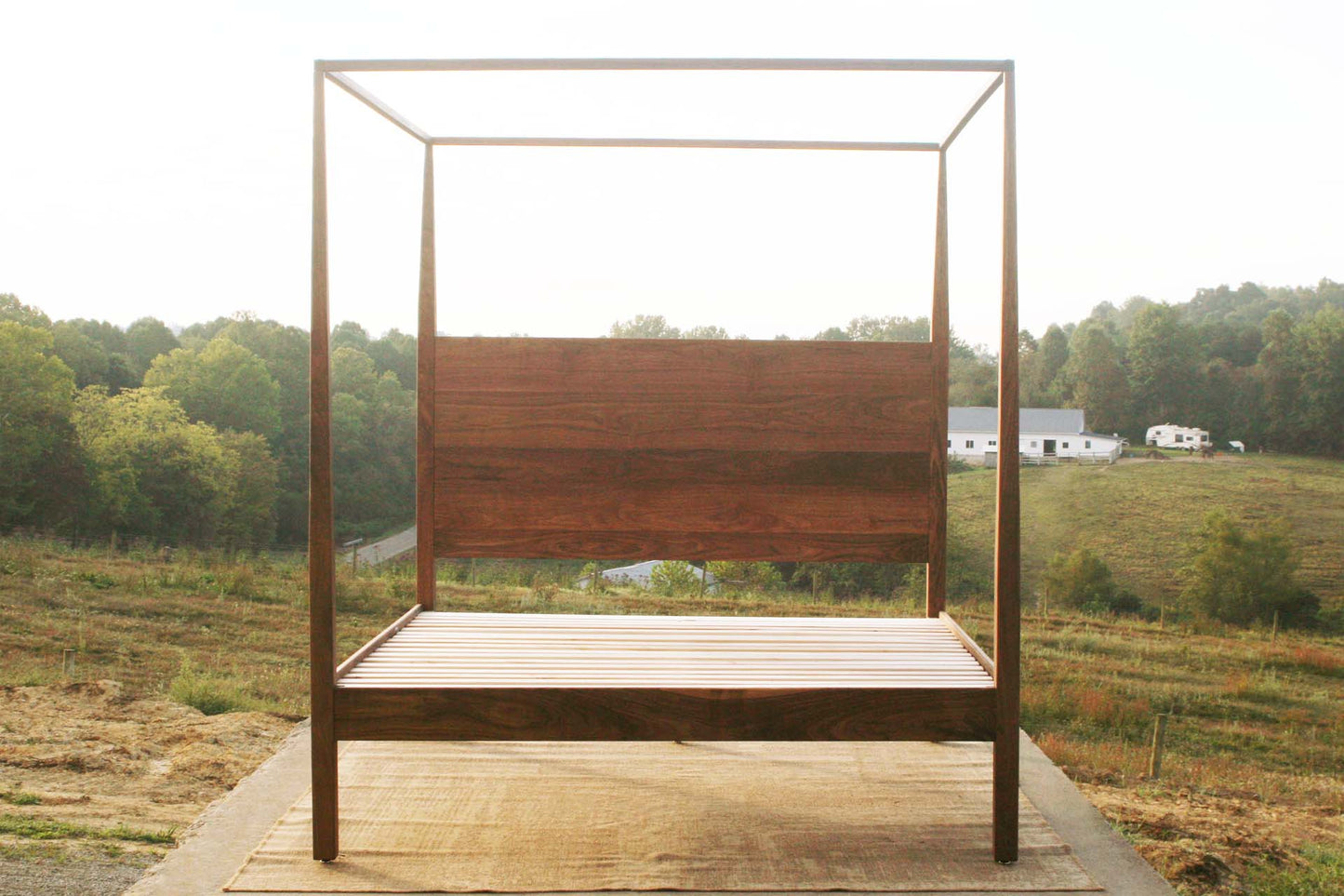 natural canopy bed with tapered posts
