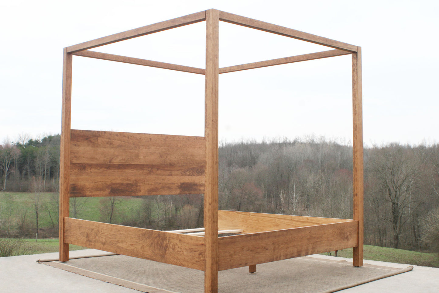 natural Canopy Bed with a square headboard