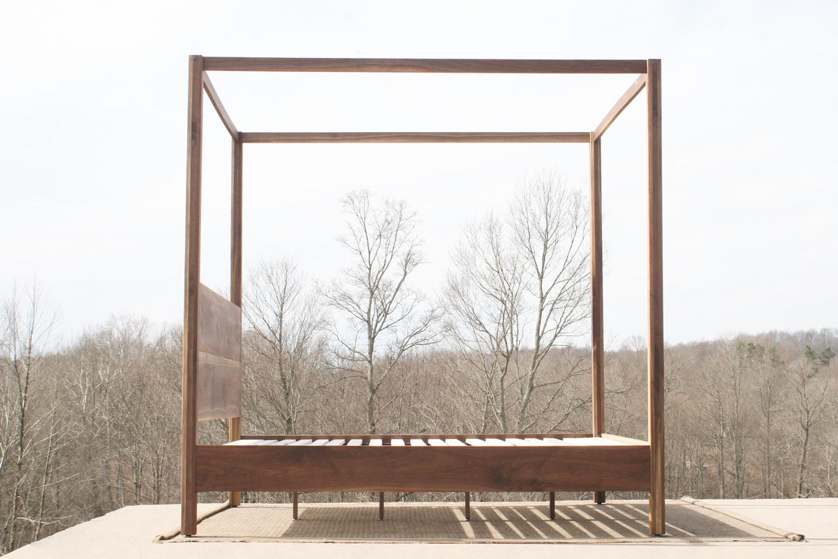 side view Hardwood Canopy Bed King Size Natural Walnut