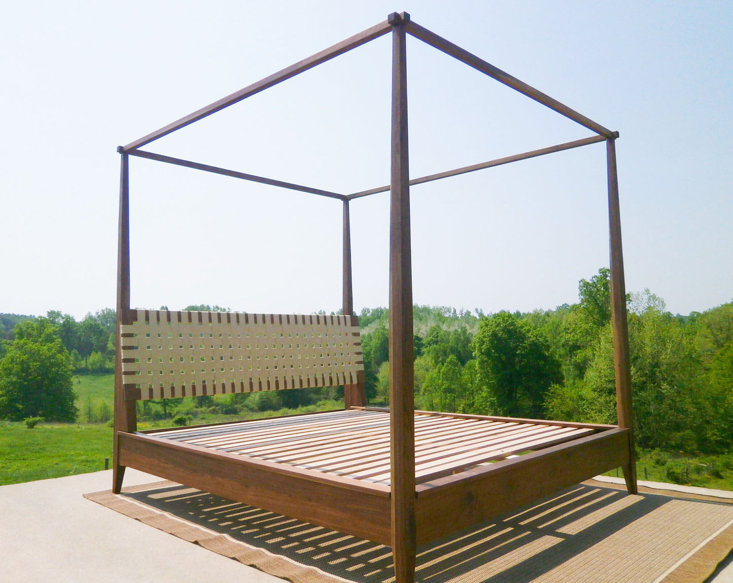 low angled view Walnut canopy bed