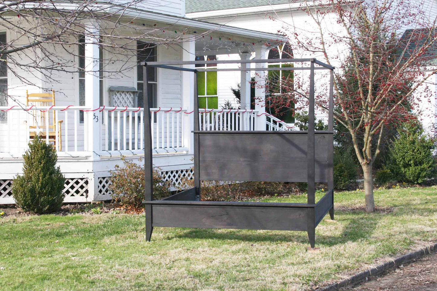 front view Canopy Bed with Sideboard Trim and Tapered Posts