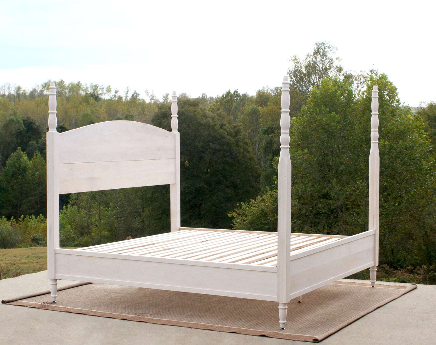 side angled view 4 Poster bed with turned posts and arched headboard