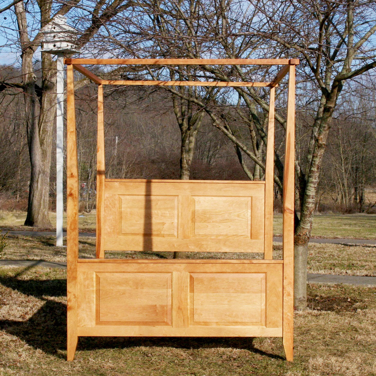 front view solid hardwood Canopy Bed with panels and tapered posts