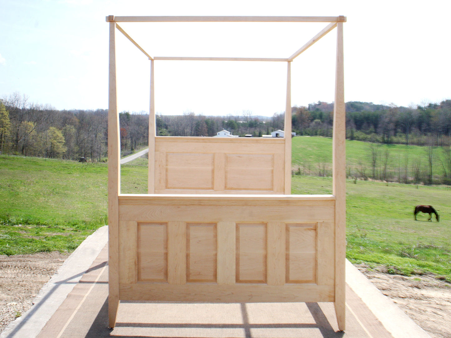 front view wood Canopy Bed with panels and tapered posts