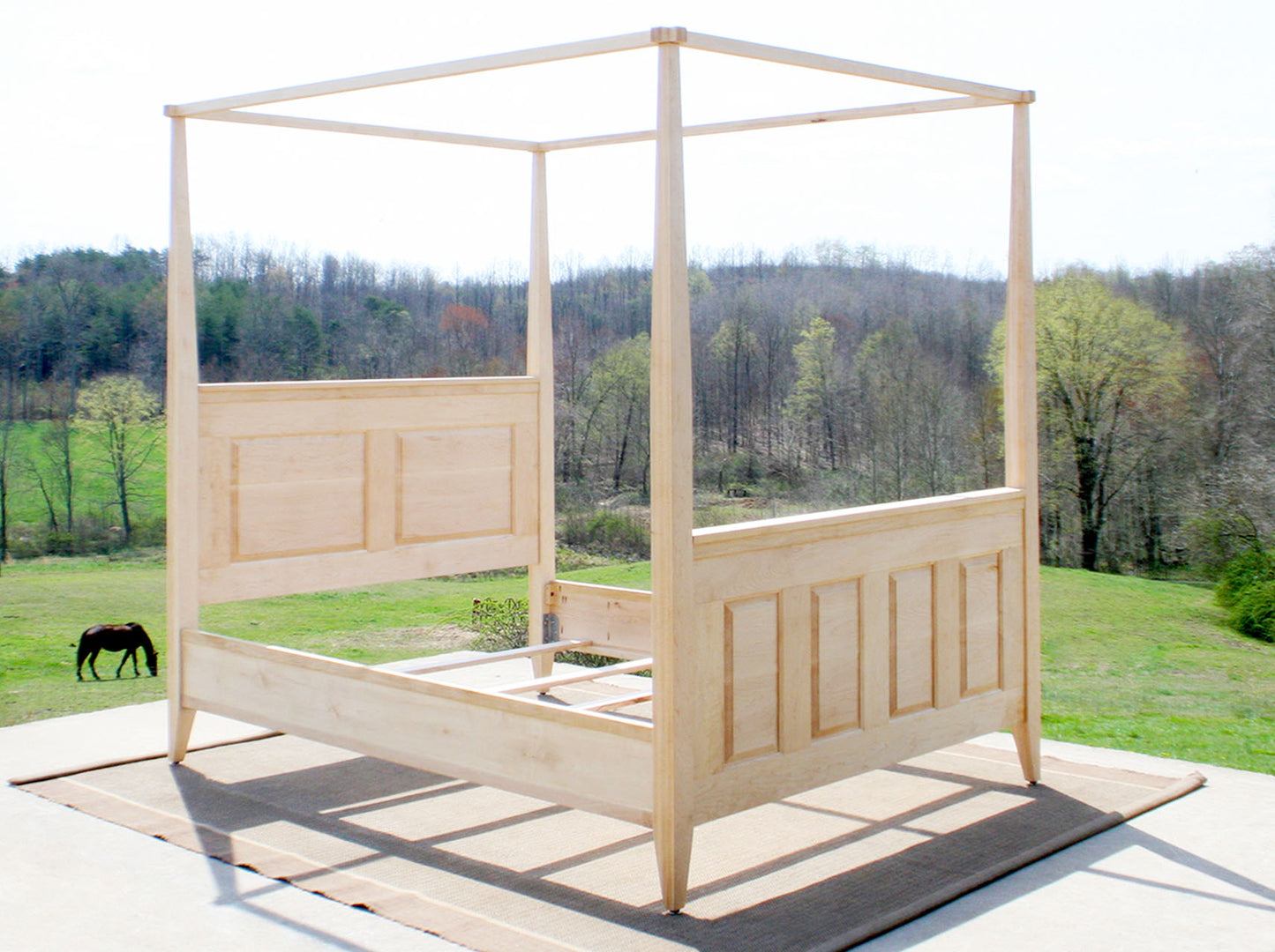 wood Canopy Bed with panels and tapered posts