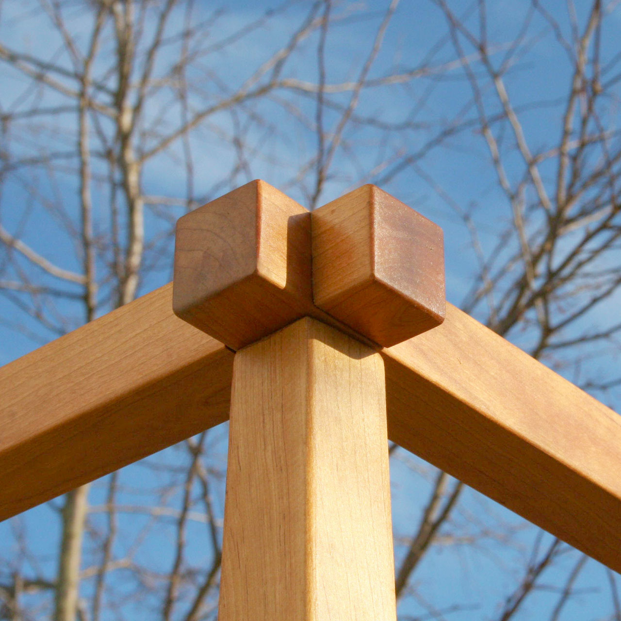 wood joint of hardwood Canopy Bed with panels and tapered posts