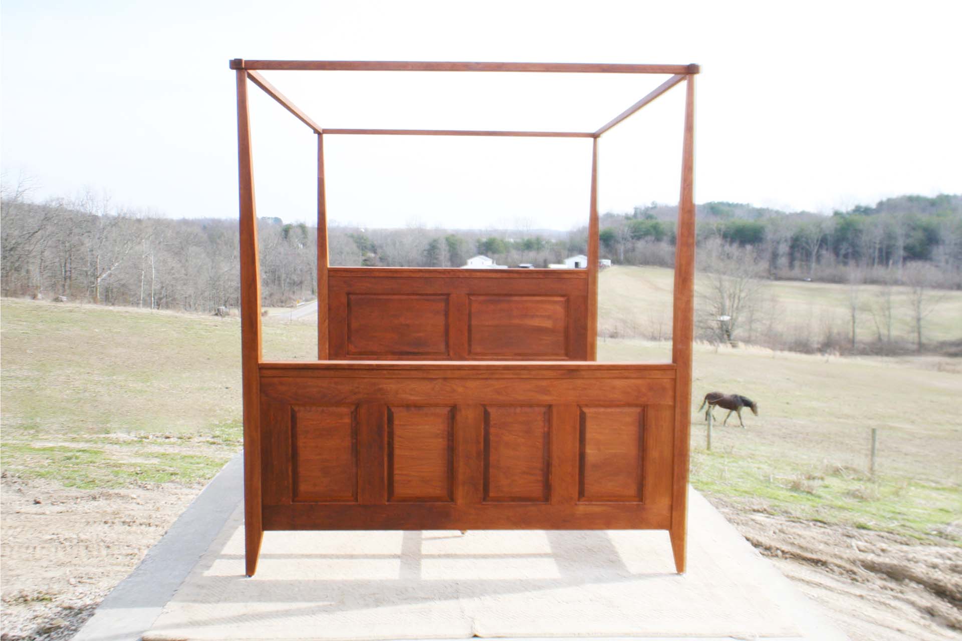 hardwood Canopy Bed with panels and tapered posts front view