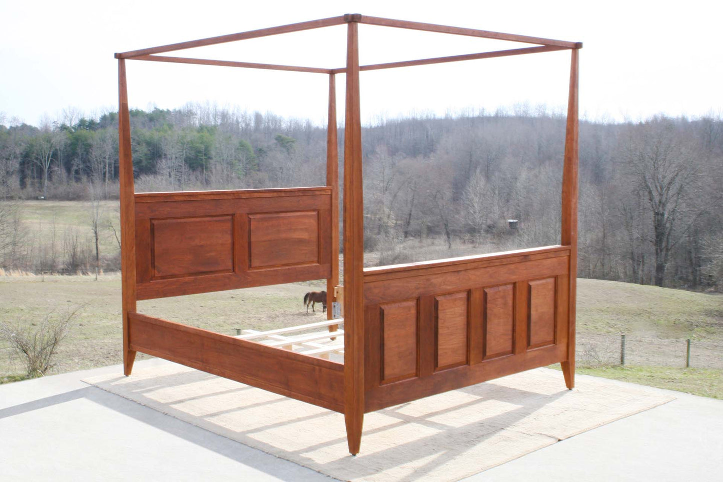 hardwood Canopy Bed with panels and tapered posts