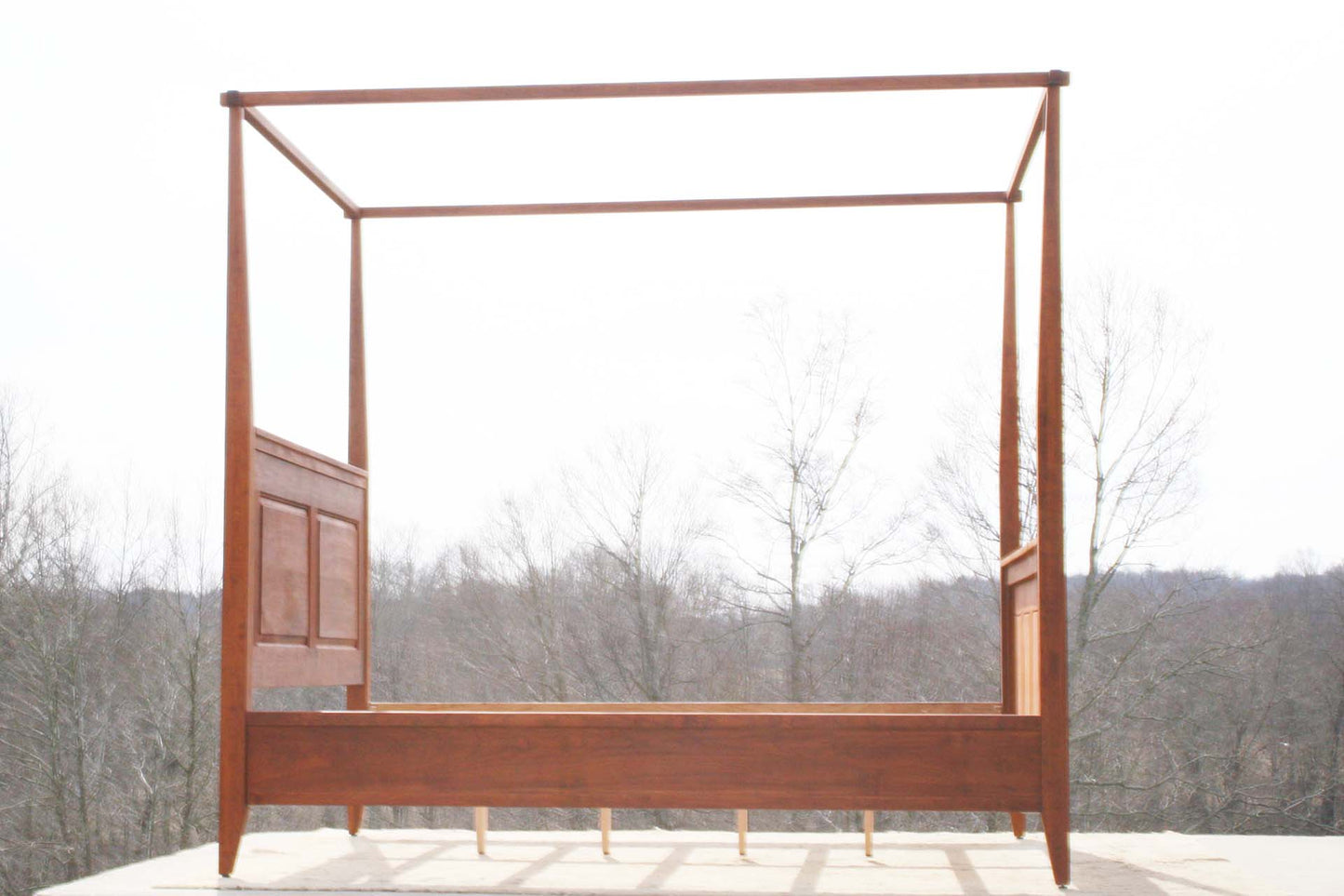 side view hardwood Canopy Bed with panels and tapered posts